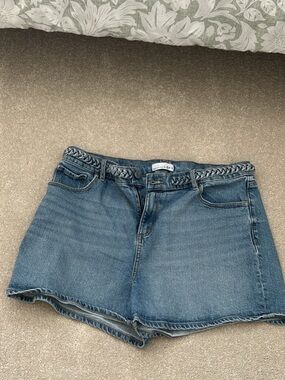 LOFT Braided-Waist Denim Shorts in Medium Blue